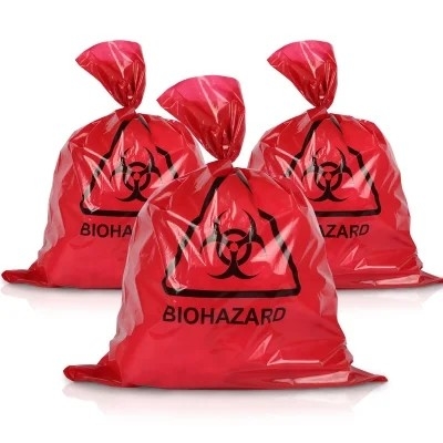 Tas Pembuangan Limbah Biohazard Medis LDPE / HDPE Merah